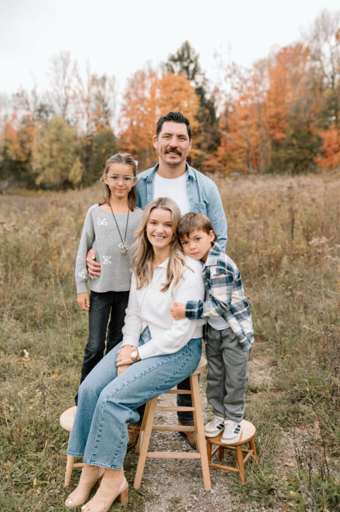 Fall family photography session in Bolton Ontario with colourful autumn leaves